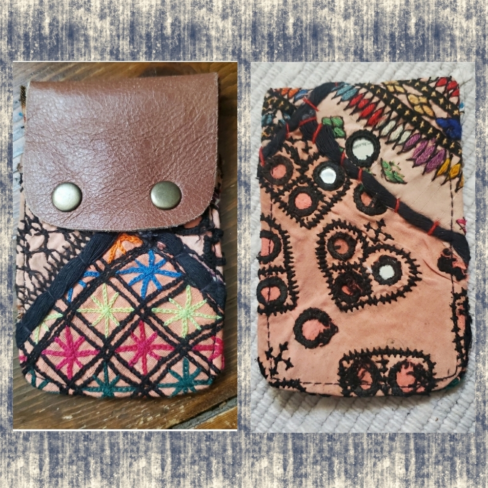 🍄🪬 Free People Boho Embroidered Repurposed vtg banjara hippie Wallet card case
